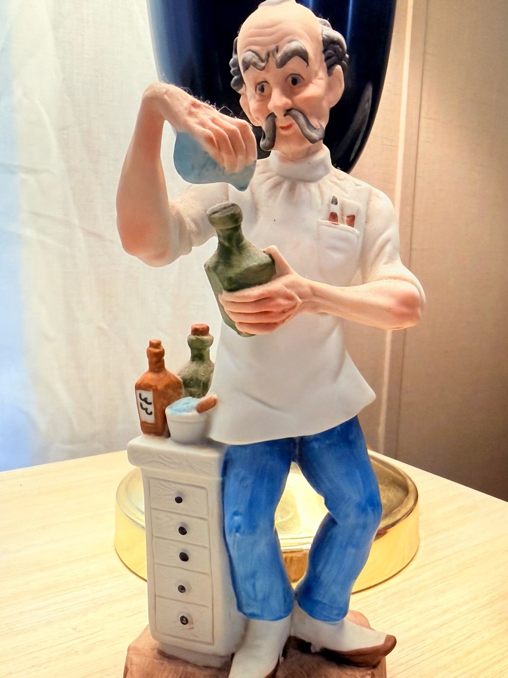 Hand-Painted Ceramic Apothecary Figurine in Blue and White